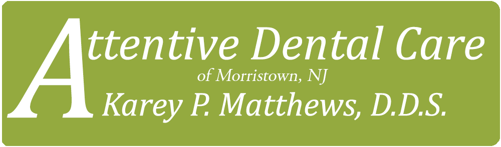The image shows a logo with the text Attentive Dental Care above a stylized representation of a tooth, followed by additional text that includes a name and professional titles.